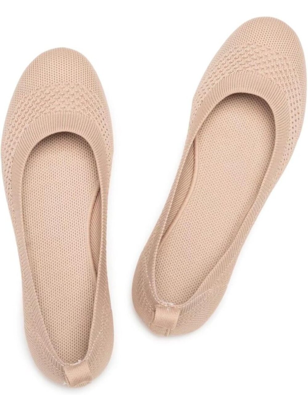 Womens Ecru Knit Ballet Flat Shoes Knit Shoes Round Toe Slip On Ballerina Flats